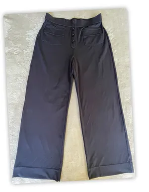 Halara Women's Wide Leg Pants Large Black High Rise Button Front Stretch thumbnail 1