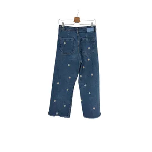Desigual Embroidered Daisy Cropped Culotte Jeans‎ Wide Leg Blue Denim 40 US 8 thumbnail 6