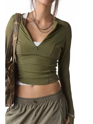 UO Out From Under FuseForm Quarter Zip Top Urban Outfitters Green Medium thumbnail 3