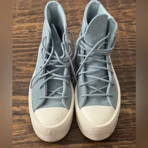 Converse Light Blue Suede Platform Sneakers thumbnail 5