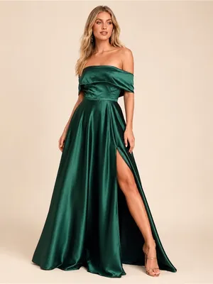 NEW Lulus Greatest Hits Forest Green Satin Off-the-Shoulder Maxi Dress Size XS thumbnail 14
