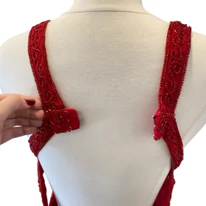 Vintage Sean Collection Red Silk Beaded Gown with Open Back thumbnail 8
