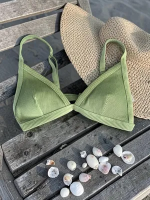 Garage Olive Ribbed Triangle Bikini Set thumbnail 5