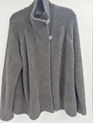 Barefoot Dreams QVC comfy button sweatshirt Cozy Chic Charcoal Teddy Jacket 2X thumbnail 1