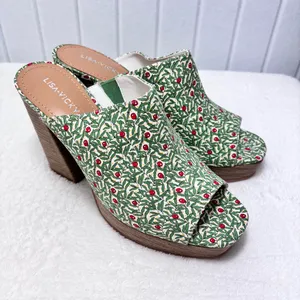 NWT Lisa Vicky Joy Green Botanical Print Platform Mule Clog Heels Size 9 thumbnail 5