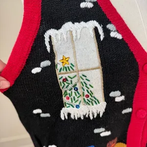 Vintage OHI Christmas Appliqué Embroidered Button Front Sweater Vest S thumbnail 7