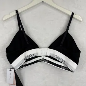 Calvin Klein Black White Logo Triangle Bralette Lightly‎ Lined QF5650 XL NEW thumbnail 7