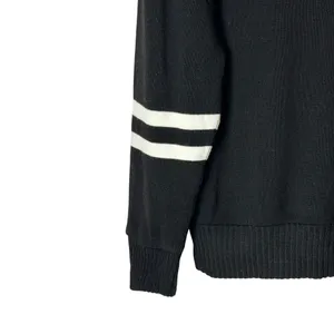 Nasty Gal Sweater Women Large Black Boat‎ Neck White Varsity Stripe Sleeve Knit thumbnail 5