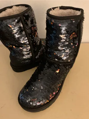 UGG women Black blue sparkle Sequin Classic Short Boots US 9 thumbnail 11