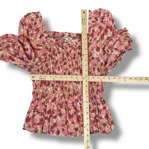 Nanette Lepore Cottagecore Floral Smocked Peplum‎ Puff Sleeve Blouse Pink Large thumbnail 11