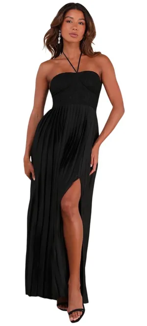 Lulus Certainly Poised Black Lace Halter Bustier Maxi Dress size Small NWT thumbnail 1