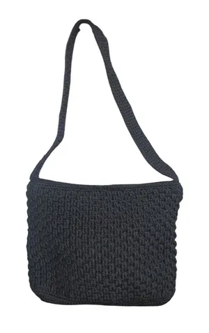 The Sak Crochet Shoulder Bag Womens‎ Medium Black Woven Boho Zipper Purse thumbnail 1