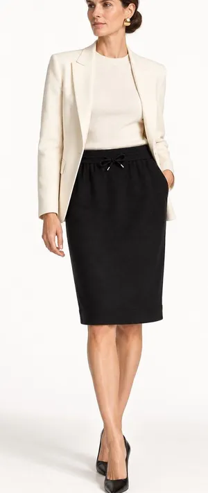 AKRIS Drawstring Wool Pencil Skirt Women's 6 Black Quiet Luxury thumbnail 1