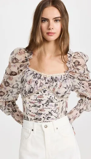 free people floral bodysuit thumbnail 1