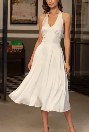 Rihoas Apricot Halter Backless Satin Midi Dress thumbnail 1