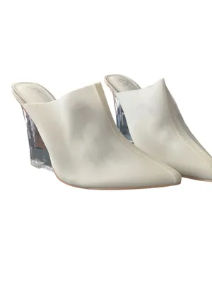 Cape Robbin White Pointed Mule with Clear Block Heel thumbnail 3