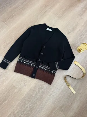 Coach Oversized Fair Isle Wool Alpaca Cardigan Black Brown Signature C thumbnail 7