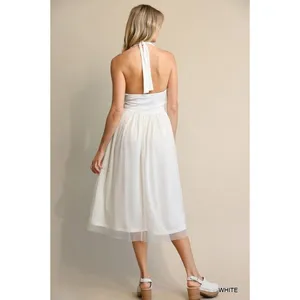 Elegant White halter Midi Dress Size M thumbnail 4