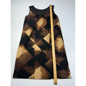 Dana Buchman‎ Dress Brown Black Geometric Beaded Neck Sleeveless S thumbnail 2