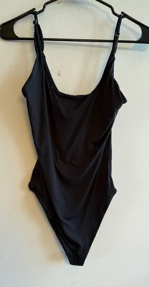 SUUKSESS Womens Black Scoop Neck‎ Adjustable Strap Thong Bodysuit Small thumbnail 1