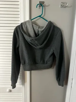 Shein Grey Cropped Zip-Up Hoodie Jacket thumbnail 2