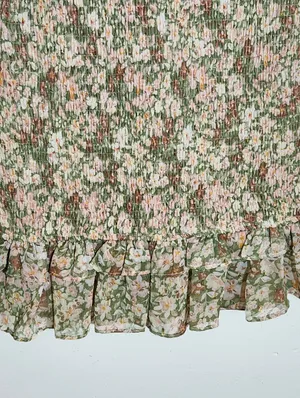 Karlie Green and Peach Floral Smocked Mini Dress Size Small thumbnail 5