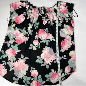Lauren Conrad Women's Floral Print Tie Back Pleated Neck Blouse Sz M thumbnail 11