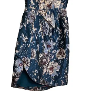 Kay Unger New York Teal Metallic Floral Brocade Tulip Cocktail Dress Size 0 thumbnail 5