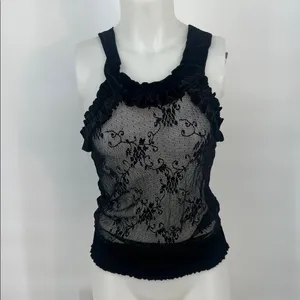 Urban Behavior Black Sheer lace Mesh Velvet Trim Y2K romantic Goth Clubwear M thumbnail 2