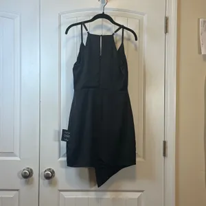 Lulus Black Wrap Mini Dress Surplice Neck Satin Finish Cocktail Party Size M NWT thumbnail 3