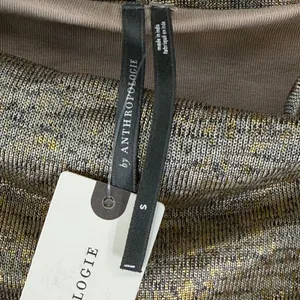 Anthropologie Gold Metallic Maxi Dress Sleeveless Ruched‎ Slit Cowl Neck S NEW thumbnail 2