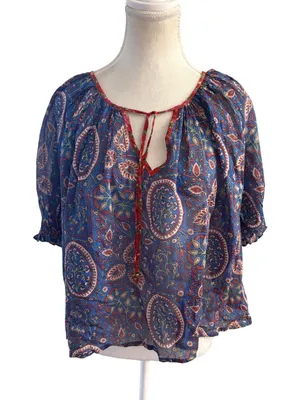 NATURAL LIFE Paisley Cotton Blend Blue top‎ Size Large thumbnail 1