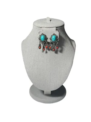 Turquoise & Coral-Red Stone Clip-On Earrings unmarked vintage y2k boho chic thumbnail 2