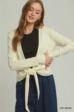 Umgee Cotton Viscose Long Sleeve Wrap Cardigan - Off white - Large thumbnail 1