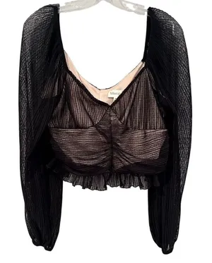 Meraki Illusion‎ Ruched Crop Top Womens XL Black Whimsigoth Goth Dark Romance thumbnail 1