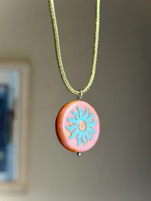 Handmade quality Czech glass sun coin bead fairy boho vintage retro style necklace🌿✨ thumbnail 2