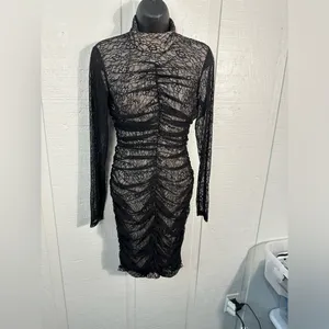 Avec Les Filles RUCHED LACE CUTOUT BACK MINIDRESS IN BLACK Size Small NWT thumbnail 3
