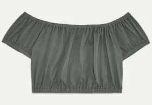 WILFRED ARITZIA Smocked Adelisa Crop Top Grey Off‎ Shoulder Cold Shoulder Small thumbnail 1