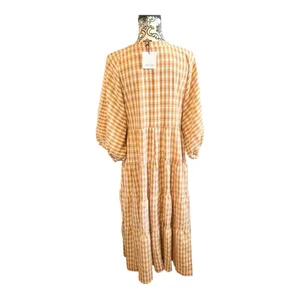 ON YOU White and Camel Gingham Maxi Dress thumbnail 2