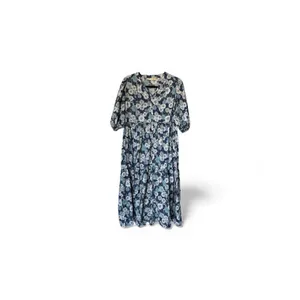 Paul & Joe x Uniqlo Navy Blue Floral Button-Down Puff Sleeve Tiered Dress thumbnail 2