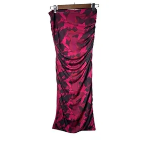 Almost Famous Women Large Ruched Red Midi Skirt Aesthetic Ruffles Lightweight‎ thumbnail 3