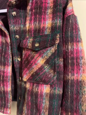 entro Plaid Multicolor Wool Blend Jacket - Pink, Green, Black thumbnail 2