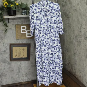 NWT Ny Collection 3/4 Sleeve Crinkle Tiered Maxi Dress White Navy Floral PS thumbnail 2