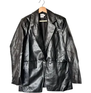 Princess Polly Women's Black faux Leather blazer Jacket M thumbnail 2