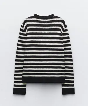 Zara button up sweater cardigan knitted stripped golden button thumbnail 5