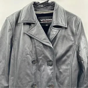 Vintage 90s Wilsons Leather Black Genuine Leather Jacket‎ Coat Size M thumbnail 2