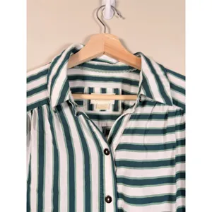 Maeve Anthropologie Green White Striped Button Down Shirt Long Sleeve Small thumbnail 3