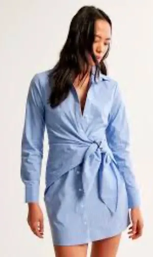 NWOT Abercrombie & Fitch Light Blue Pinstripe Long Sleeve Shirt Dress thumbnail 1