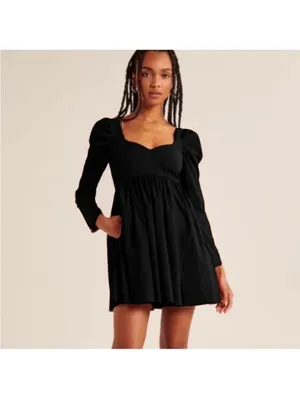 Abercrombie & Fitch Black Poplin Square Neckline Long Sleeve Babydoll Mini Dress thumbnail 9