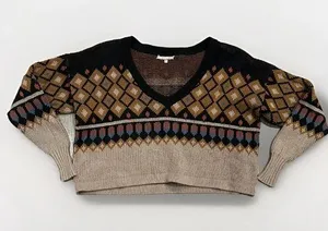 Gimmicks By Bke Buckle Women's Sweater Size M Fair Isle Cropped Oversized Boho thumbnail 1